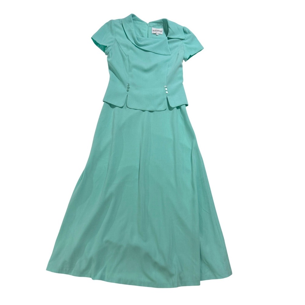 1990s Danny & Nicole Aqua Peplum Maxi Dress Size 6 Formal Occasion